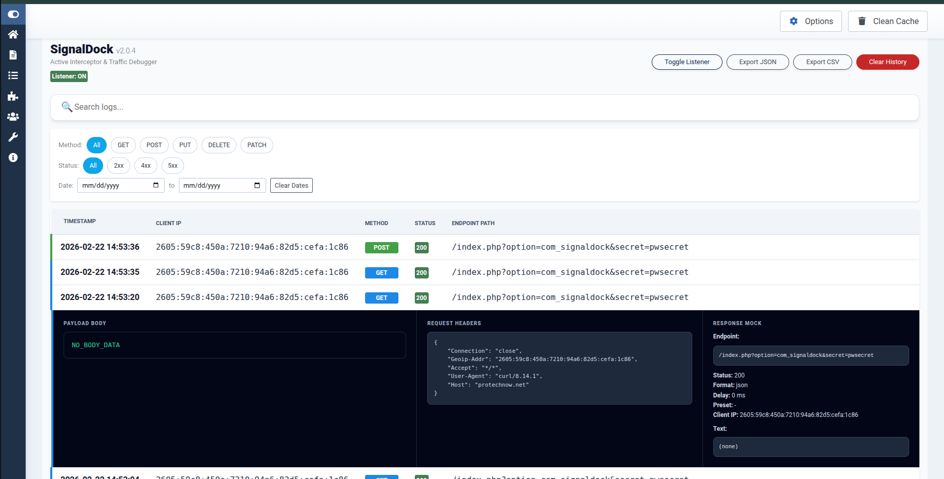 SignalDock dashboard screenshot